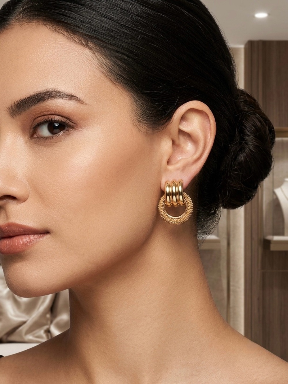 80. House of Harlow Gold Hoop Textured Earrings